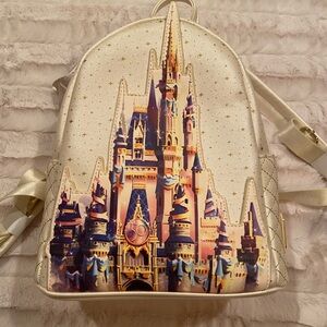 Disney Cream and Gold Backpack with Colorful Castle Design